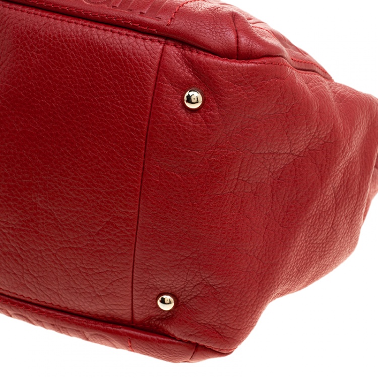 Pre Owned Carolina Herrera Red Monogram Leather Audrey Tote