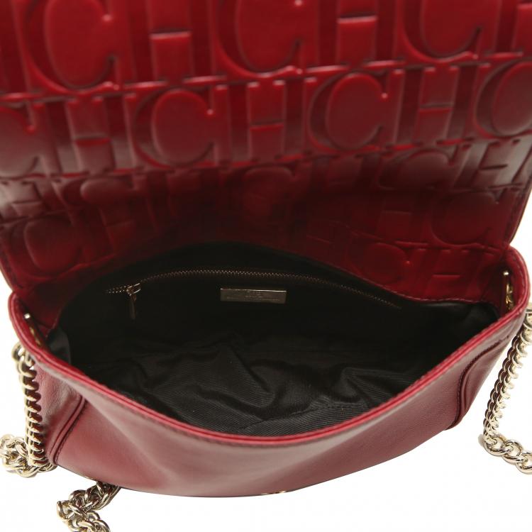Pre Owned Carolina Herrera Red Leather New Baltazar Shoulder Bag