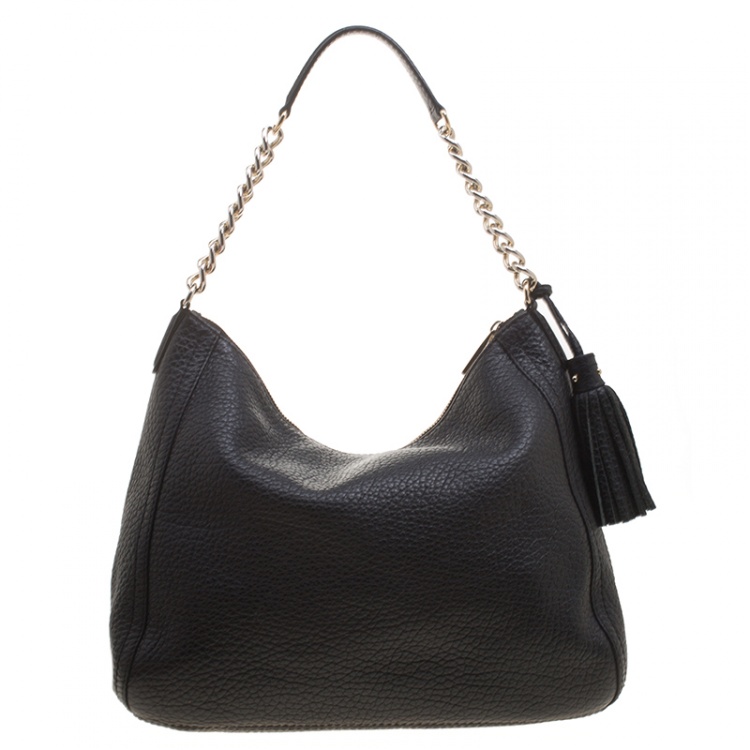 Pre Owned Carolina Herrera Black Pebbled Leather Hobo
