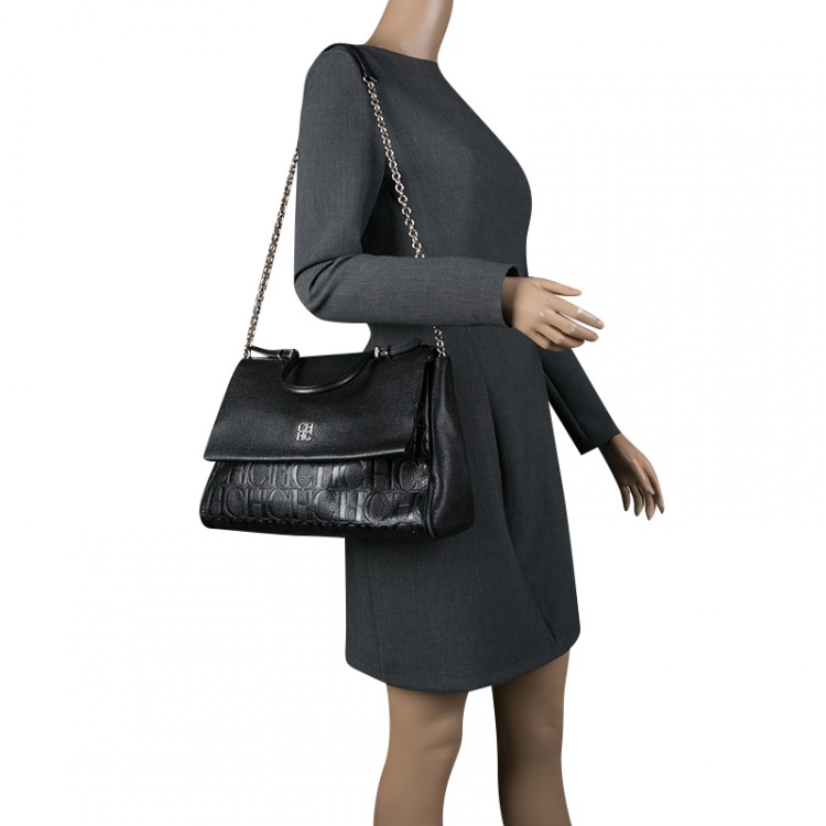 Pre Owned Carolina Herrera Black Leather Shoulder Bag