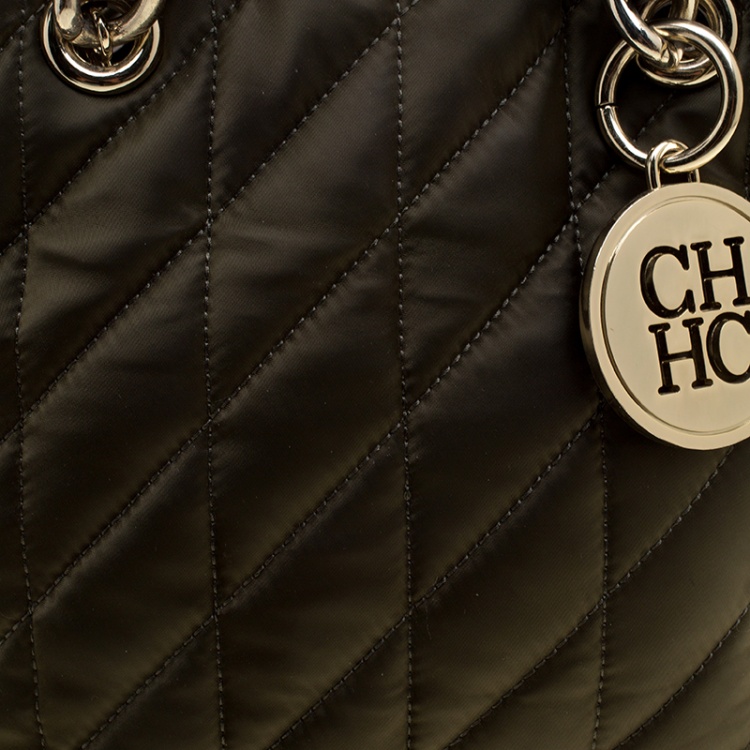 Pre Owned Carolina Herrera Dark Green Quilted Nylon Tote