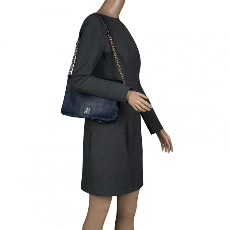 Pre Owned Carolina Herrera Blue Leather New Baltazar Shoulder Bag