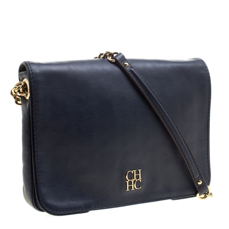 Pre Owned Carolina Herrera Blue Leather New Baltazar Shoulder Bag