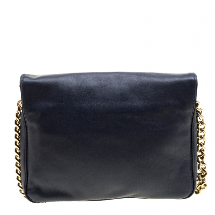 Pre Owned Carolina Herrera Blue Leather New Baltazar Shoulder Bag