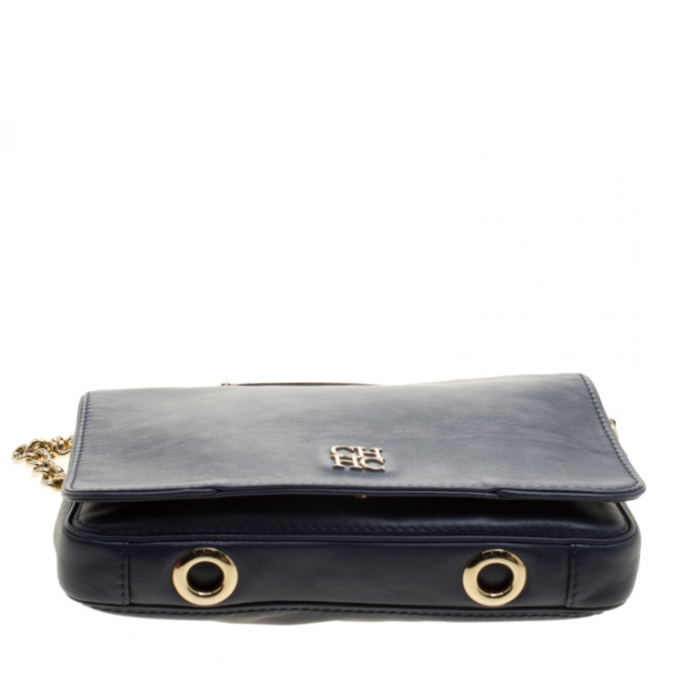 Pre Owned Carolina Herrera Blue Leather New Baltazar Shoulder Bag