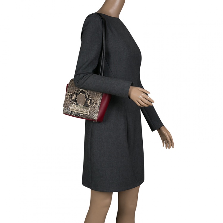 Pre Owned Carolina Herrera Leather and Python Skin Casati Shoulder Bag