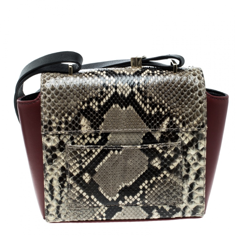 Pre Owned Carolina Herrera Leather and Python Skin Casati Shoulder Bag