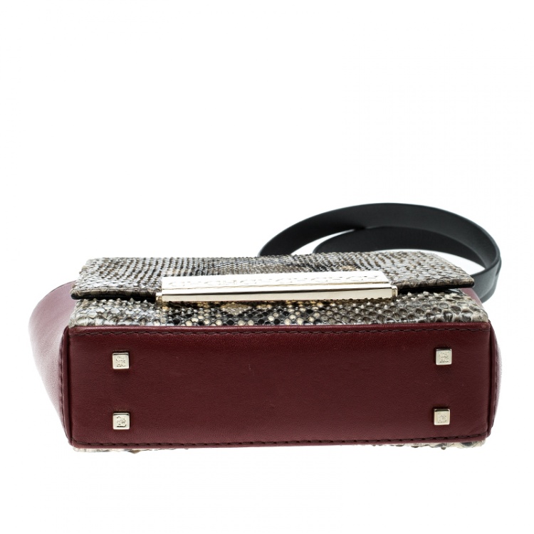 Pre Owned Carolina Herrera Leather and Python Skin Casati Shoulder Bag