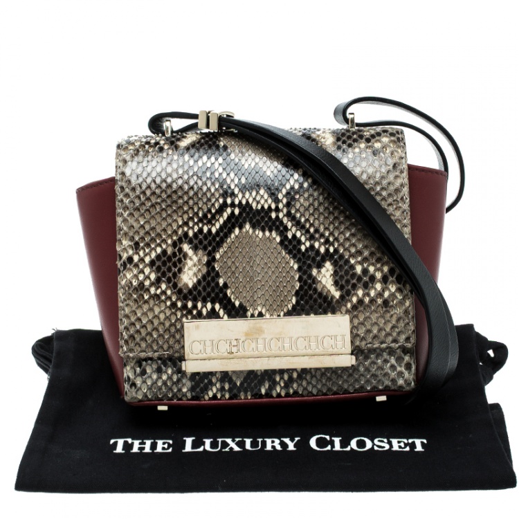 Pre Owned Carolina Herrera Leather and Python Skin Casati Shoulder Bag