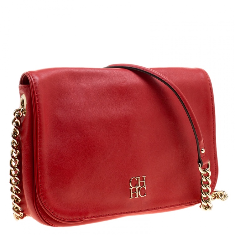 Pre Owned Carolina Herrera Red Leather New Baltazar Flap Shoulder Bag