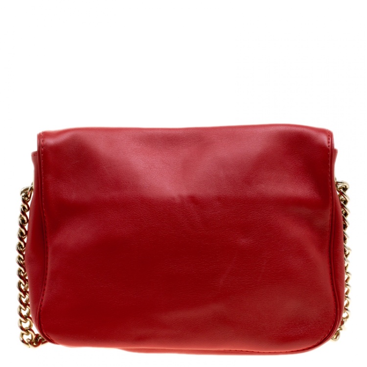 Pre Owned Carolina Herrera Red Leather New Baltazar Flap Shoulder Bag