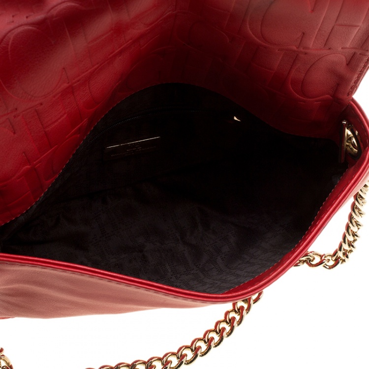 Pre Owned Carolina Herrera Red Leather New Baltazar Flap Shoulder Bag