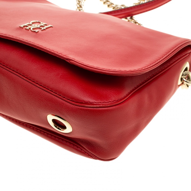 Pre Owned Carolina Herrera Red Leather New Baltazar Flap Shoulder Bag