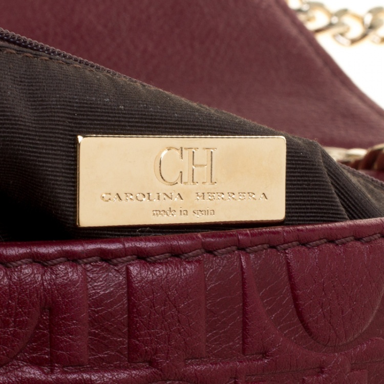 Pre Owned Carolina Herrera Burgundy Monogram Leather Audrey Shoulder Bag
