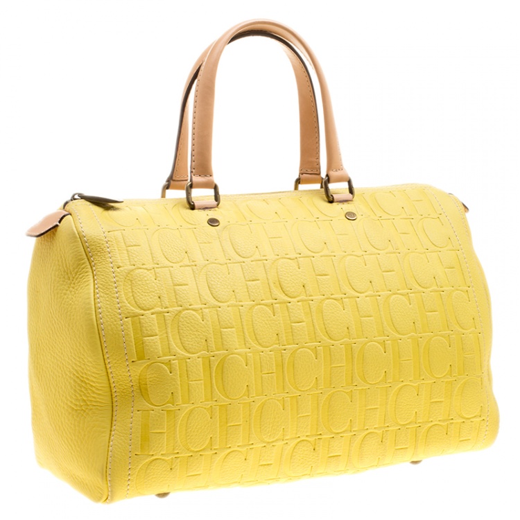 Pre Owned Carolina Herrera Yellow Monogram Leather Large Andy Boston Bag