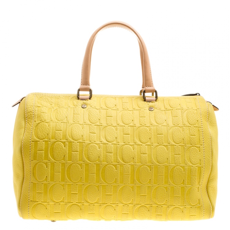 Pre Owned Carolina Herrera Yellow Monogram Leather Large Andy Boston Bag
