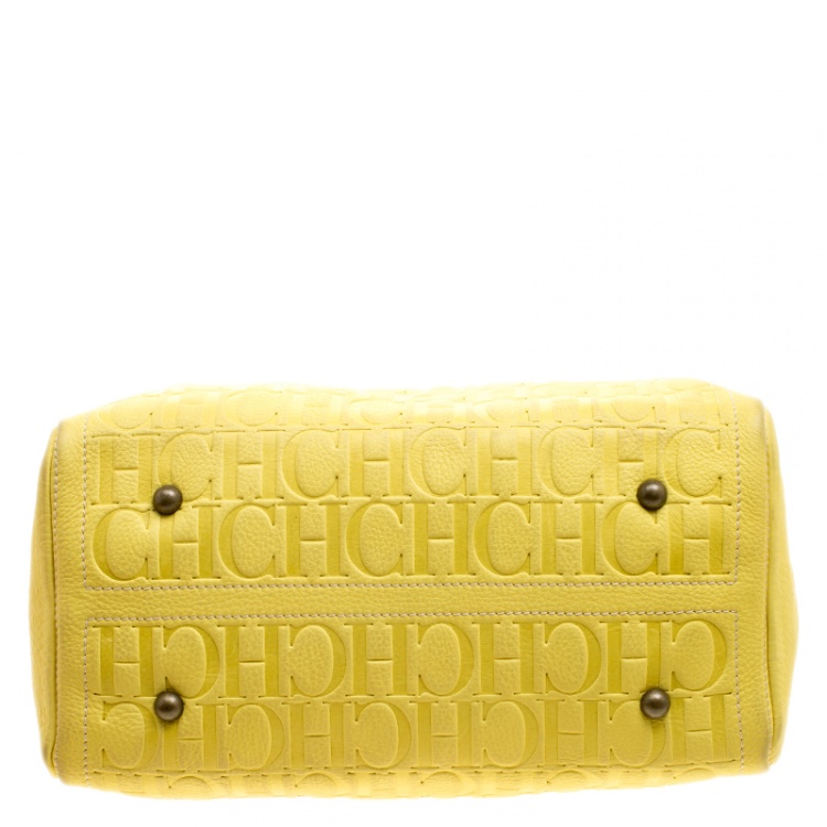 Pre Owned Carolina Herrera Yellow Monogram Leather Large Andy Boston Bag