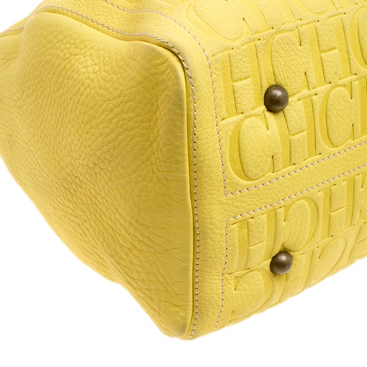 Pre Owned Carolina Herrera Yellow Monogram Leather Large Andy Boston Bag