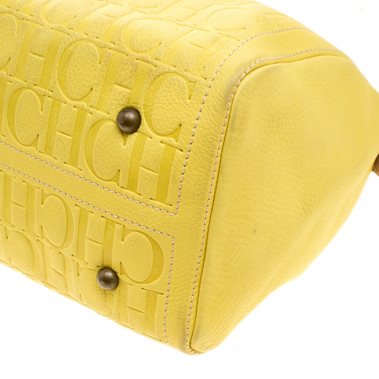 Pre Owned Carolina Herrera Yellow Monogram Leather Large Andy Boston Bag