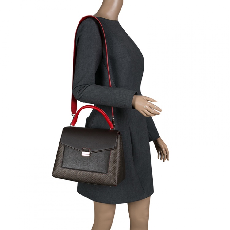 Pre Owned Carolina Herrera Brown/Gold Monogram Coated Canvas and Leather Top Handle Bag