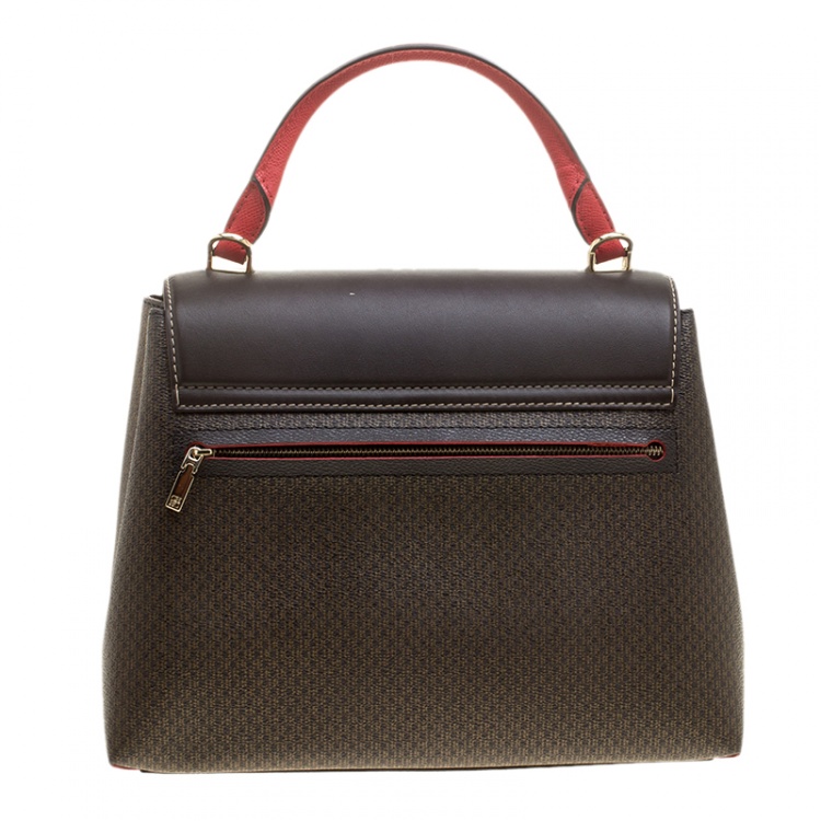 Pre Owned Carolina Herrera Brown/Gold Monogram Coated Canvas and Leather Top Handle Bag