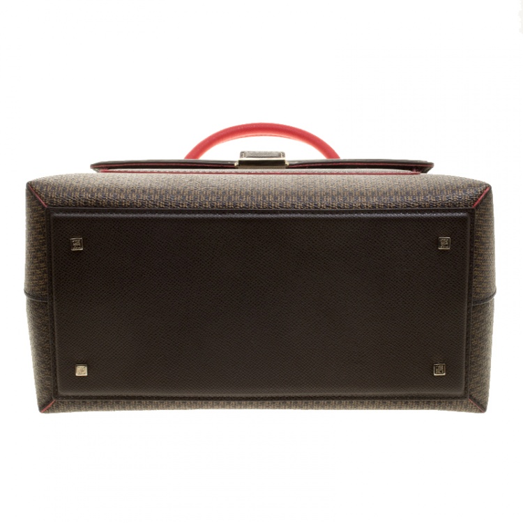 Pre Owned Carolina Herrera Brown/Gold Monogram Coated Canvas and Leather Top Handle Bag