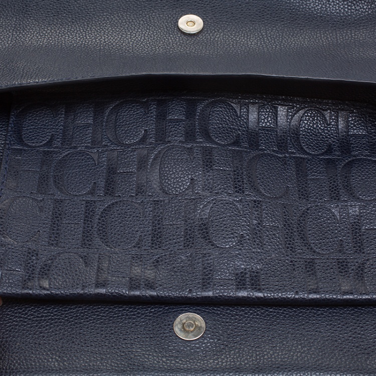 Pre Owned Carolina Herrera Navy Blue Leather Flap Shoulder Bag