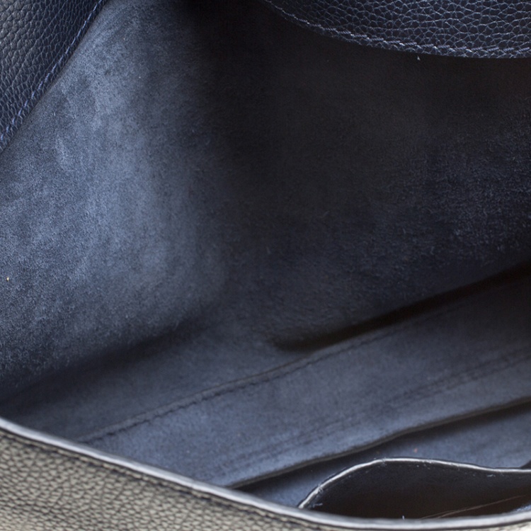 Pre Owned Carolina Herrera Navy Blue Leather Flap Shoulder Bag