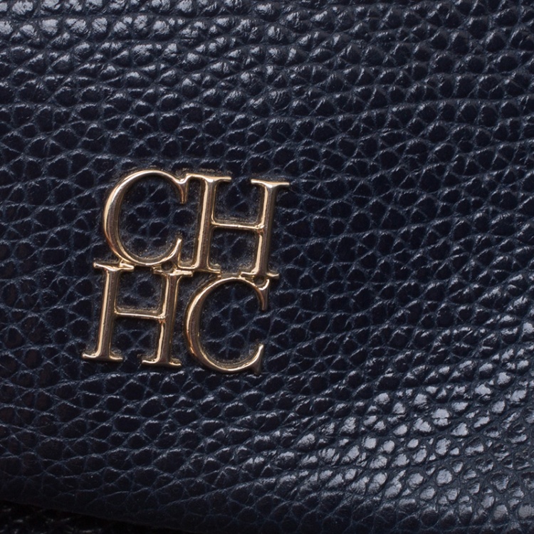 Pre Owned Carolina Herrera Navy Blue Leather Flap Shoulder Bag