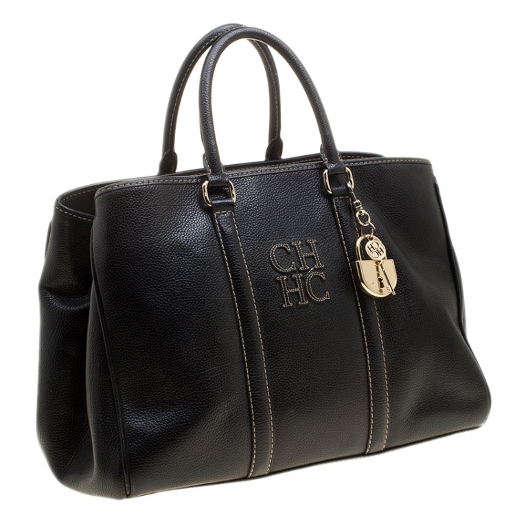 Pre Owned Carolina Herrera Black Leather Matteo Tote