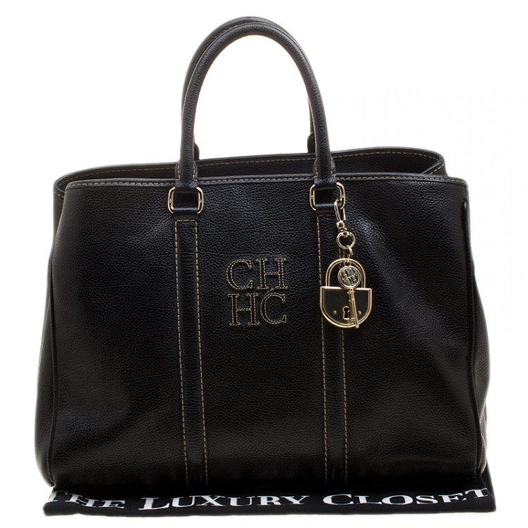 Pre Owned Carolina Herrera Black Leather Matteo Tote