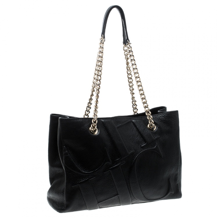 Pre Owned Carolina Herrera Black Leather Chain Tote