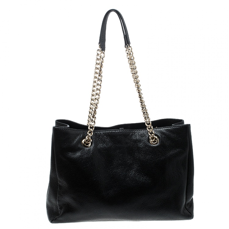 Pre Owned Carolina Herrera Black Leather Chain Tote
