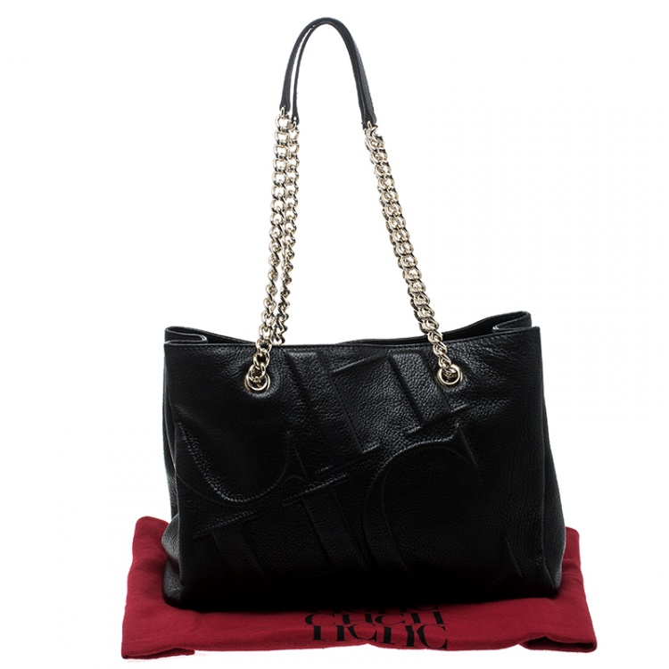 Pre Owned Carolina Herrera Black Leather Chain Tote