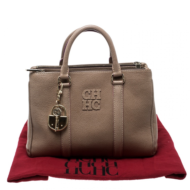 Pre Owned Carolina Herrera Beige Leather Tote