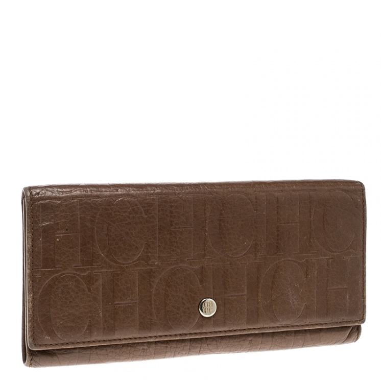 Pre Owned Carolina Herrera Brown Monogram Leather Continental Wallet
