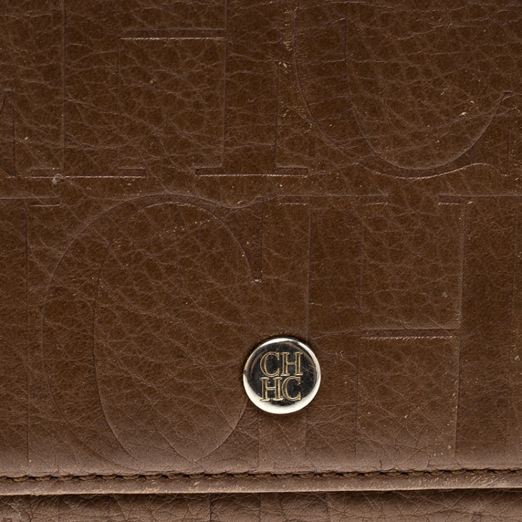 Pre Owned Carolina Herrera Brown Monogram Leather Continental Wallet