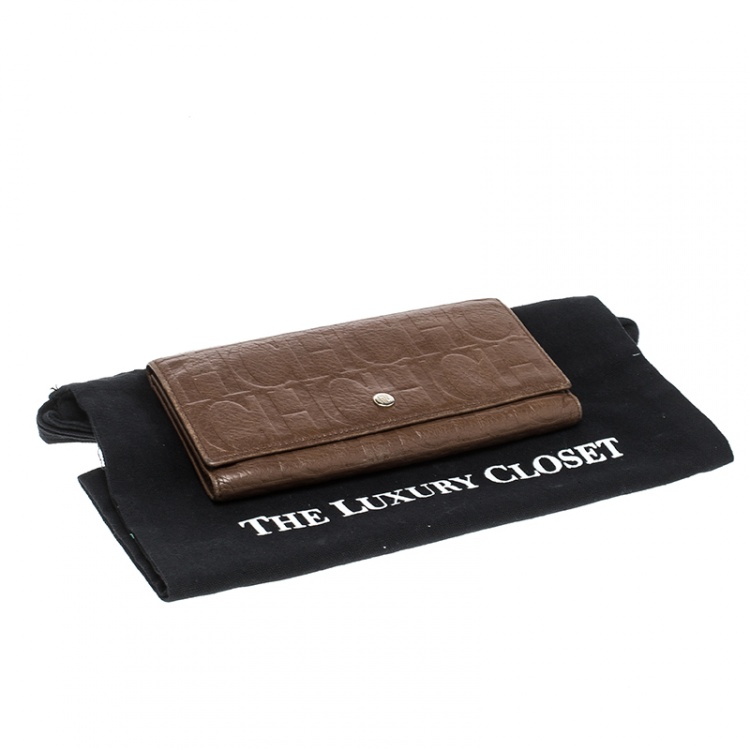 Pre Owned Carolina Herrera Brown Monogram Leather Continental Wallet