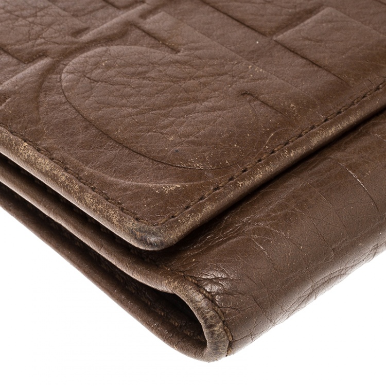 Pre Owned Carolina Herrera Brown Monogram Leather Continental Wallet