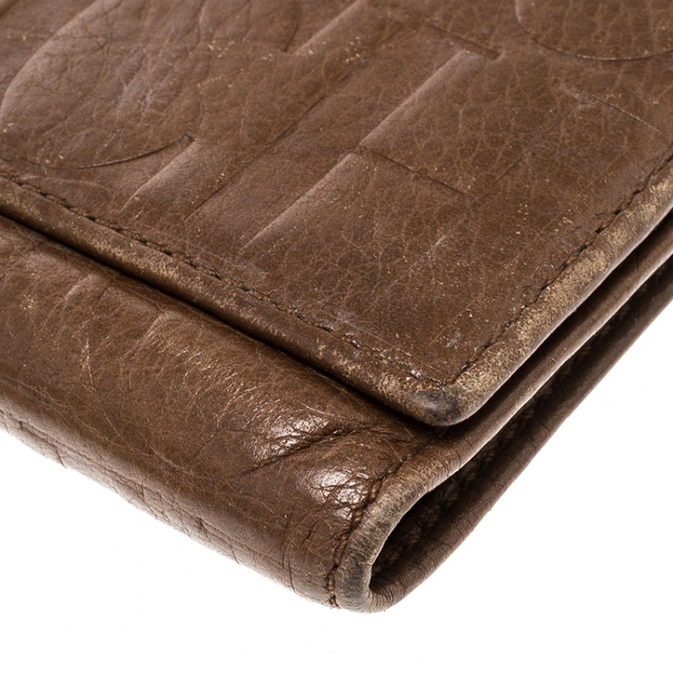 Pre Owned Carolina Herrera Brown Monogram Leather Continental Wallet