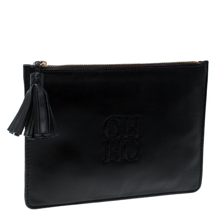 مملوكة مسبقًا Carolina Herrera Black Leather Tassel Clutch