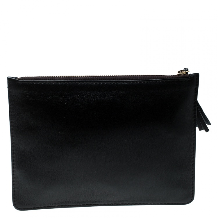 مملوكة مسبقًا Carolina Herrera Black Leather Tassel Clutch