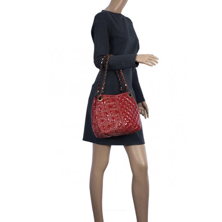Pre Owned Carolina Herrera Red Quilted Monogram Tote