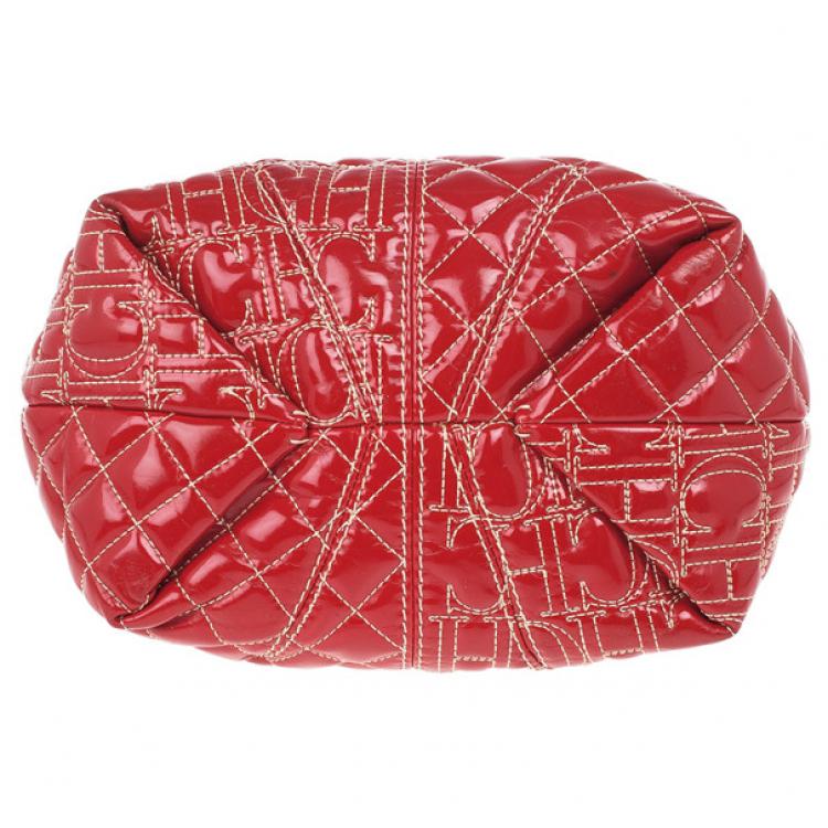 Pre Owned Carolina Herrera Red Quilted Monogram Tote