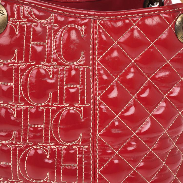 Pre Owned Carolina Herrera Red Quilted Monogram Tote