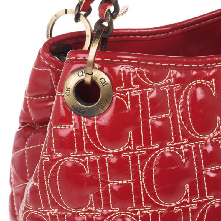 Pre Owned Carolina Herrera Red Quilted Monogram Tote