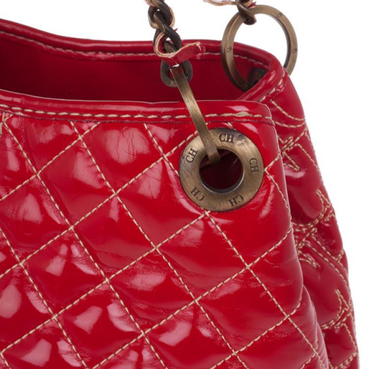 Pre Owned Carolina Herrera Red Quilted Monogram Tote