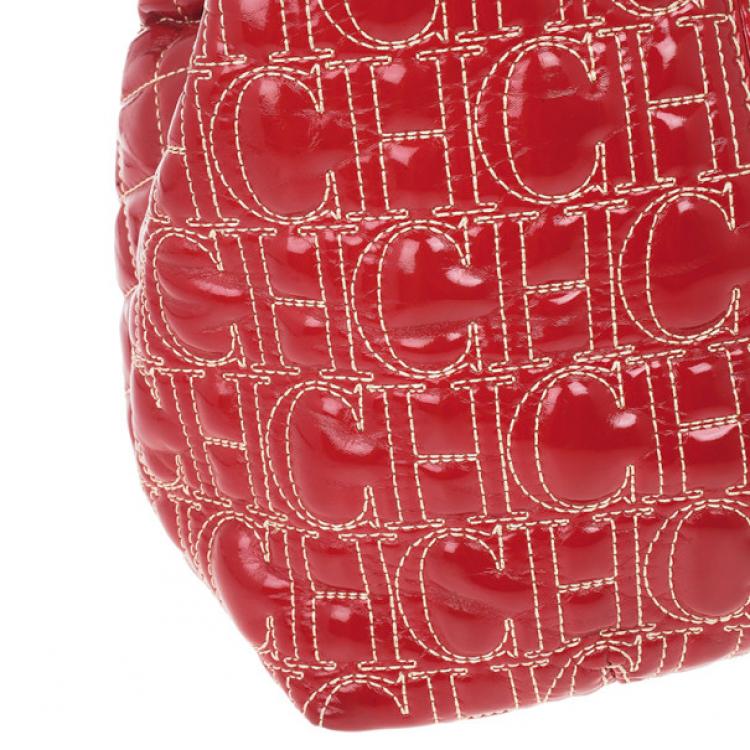 Pre Owned Carolina Herrera Red Quilted Monogram Tote