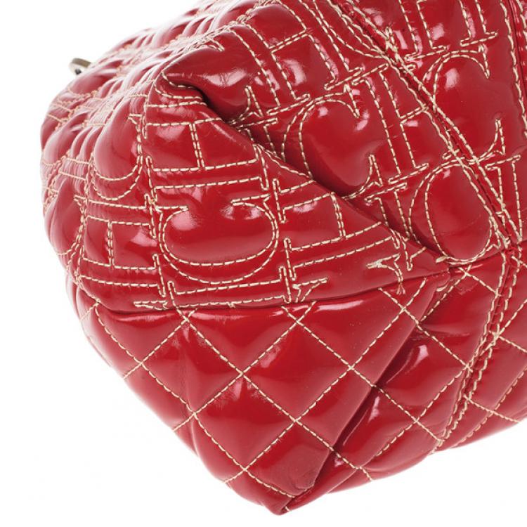 Pre Owned Carolina Herrera Red Quilted Monogram Tote