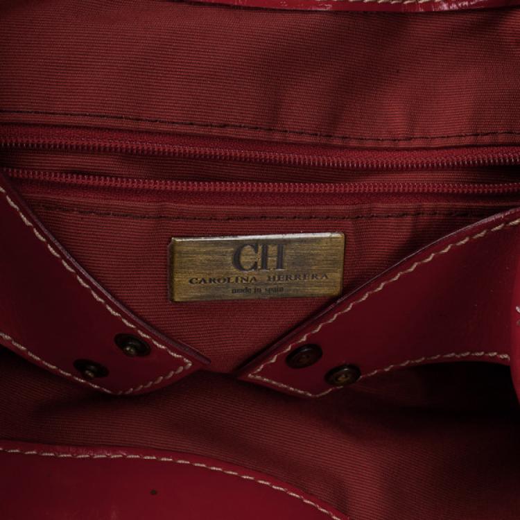 Pre Owned Carolina Herrera Red Quilted Monogram Tote